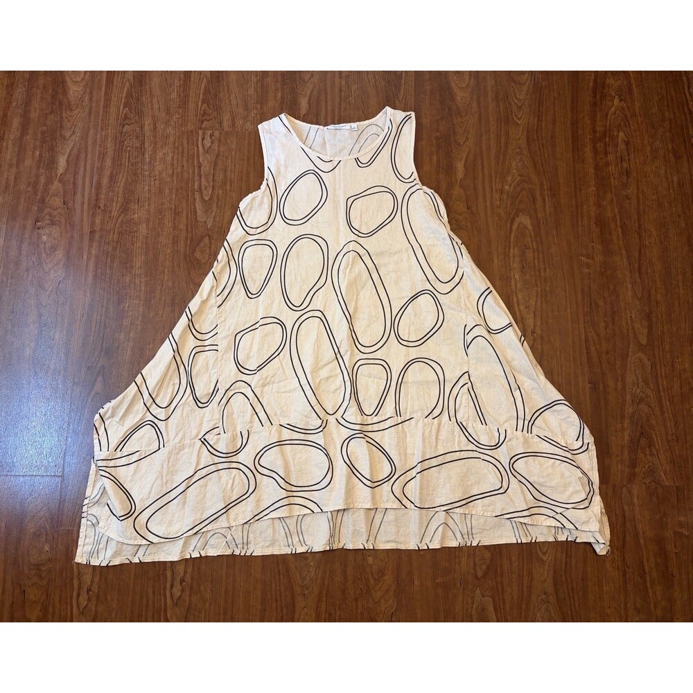 Cristina Vergani Circle Tent Sun Dress Linen Black & White Sleeveless Women's M